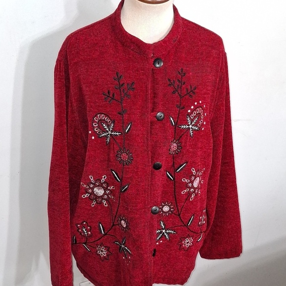 White Stag Sweaters - White Stag /Red Embroidered Cardigan Jacket- W Sz Large- 12-14